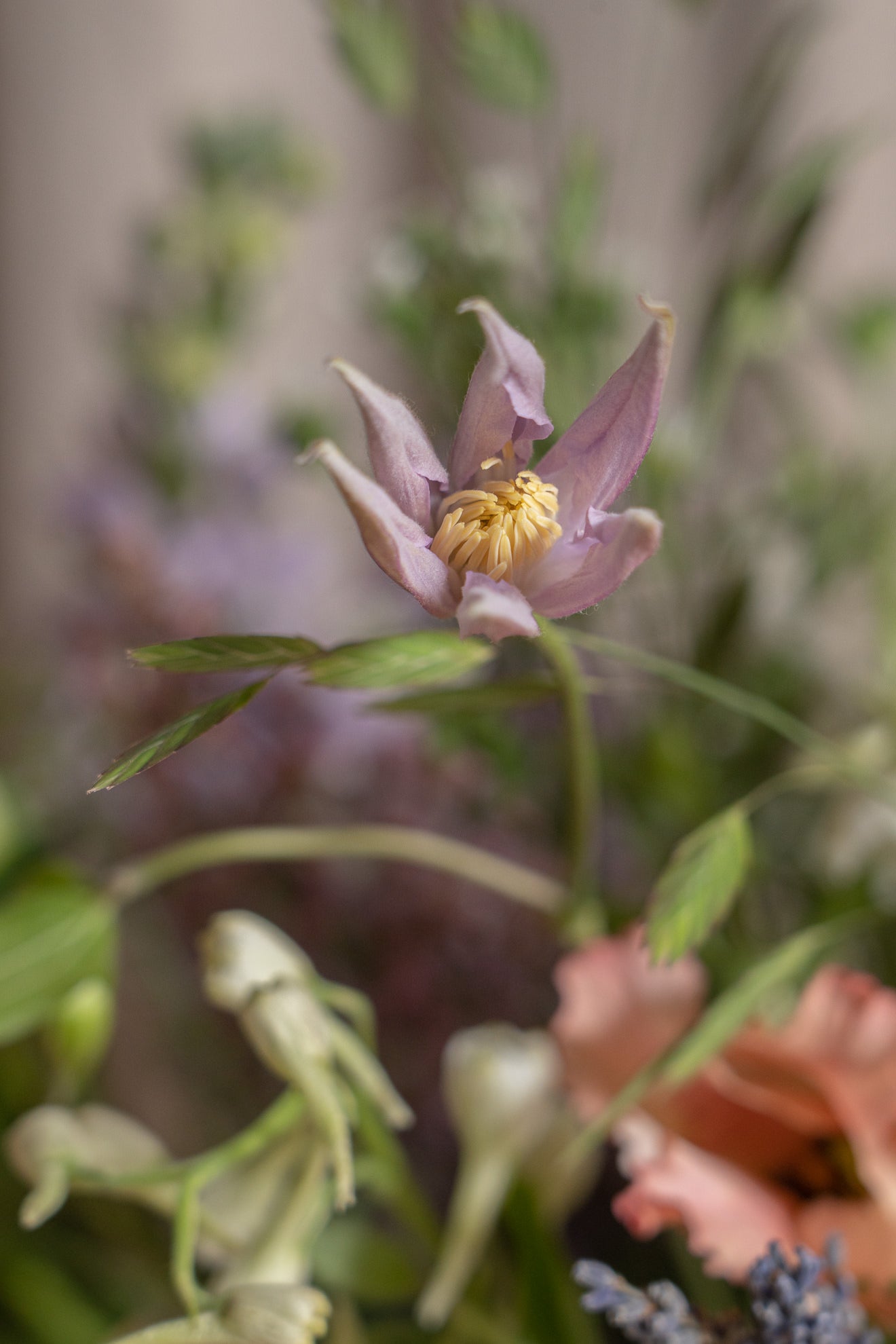 Macetero de esparto redondo con flores frescas 3